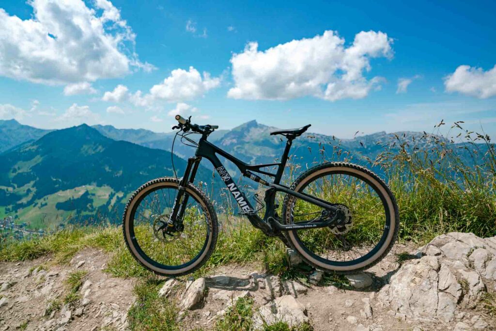 Produktbild eines Mountainbike mit den Allgäuer Alpen und dem Hohen Ifen im Hintergrund